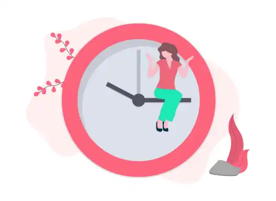 ilustração de uma mulher sentada no ponteiro do relógio